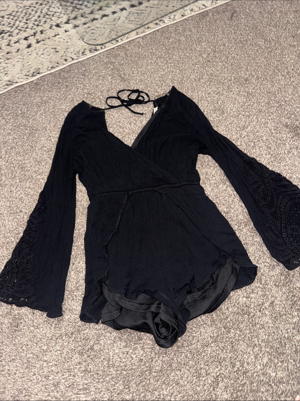 Haute Monde Black Long Sleeve Wrap Romper